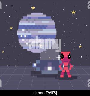 invader ufo space pixel video game retro vector illustration Stock Vector