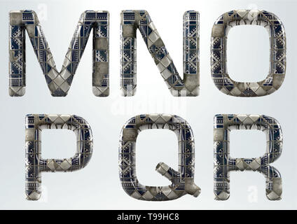 Ceramic Alphabet - 3D Render Set - Letter M to R,  isolated on white background. (includes clipping masks) Stock Photo