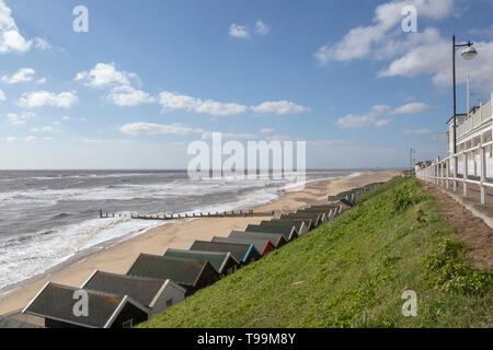 Beach huts along the seafront at Southwold, Suffolk, England Stock Photo