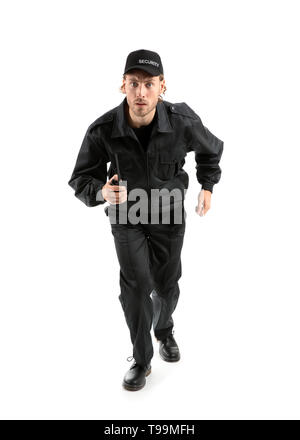 Running security guard on white background Stock Photo