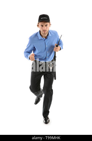 Running security guard on white background Stock Photo