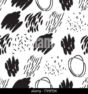 Vector seamless pattern. Abstract background with brush strokes. Ink painted hand made texture Stock Vector