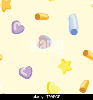Pattern with hearts, stars and circles. Seamless vector background. Stock Vector