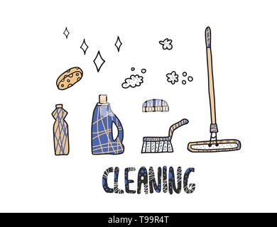 Set of icons for cleaning tools. House cleaning. Cleaning supplies. Flat  design style. Cleaning design elements. Vector illustration Stock Vector  Image & Art - Alamy