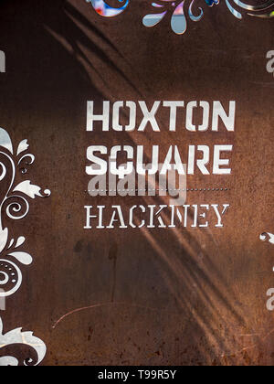 Hoxton Square Sign in London's fashionable Shoreditch / Hoxton area of Hackney East London Stock Photo