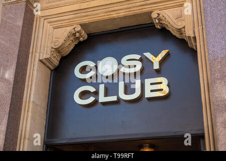 Sign above the entrance to Cosy Club bar and restaurant in Birmingham, UK Stock Photo