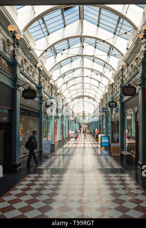 Shops in the Victorian Great Western Arcade in Birmingham city centre, UK Stock Photo