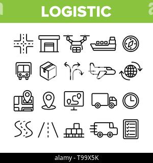 Global Logistic Department Linear Vector Icons Set. Logistic Management, Delivery Service Thin Line Contour Symbols Pack. Distribution Business Pictog Stock Vector