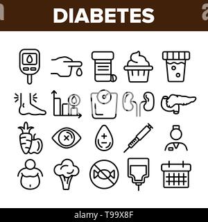 Diabetes disease line icon set, diabetic collection, vector graphics ...