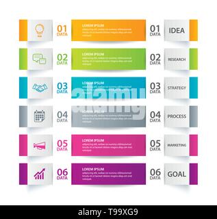 Infographics tab in horizontal paper index with 6 data template. Vector illustration abstract background. Can be used for workflow layout, business st Stock Vector