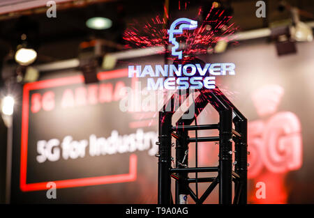 31.03.2019, Hannover, Lower Saxony, Germany - Hanover Fair Logo Projection in the 5G Arena at the Hanover Fair. 00X190331D032CAROEX.JPG [MODEL RELEASE Stock Photo