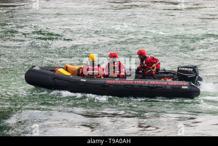 Merseyside Fire & Rescue Service training in a RIB. The Swellies, Menai Strait, North Wales, Stock Photo