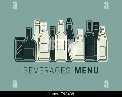 Beverages menu with bottles Stock Vector