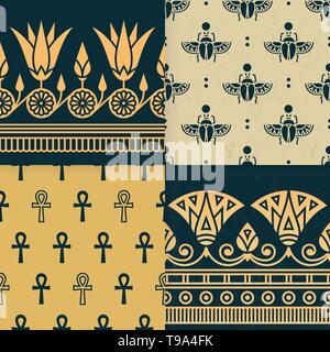Seamless Ancient Egyptian Pattern Set Vector Illustration Art Stock ...