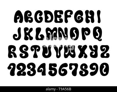 Black psychedelic hippie font isolated on white Stock Vector