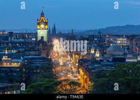 View Over Princes Street and the City of Edinburgh in Scotland from Carlton Hill Stock Photo