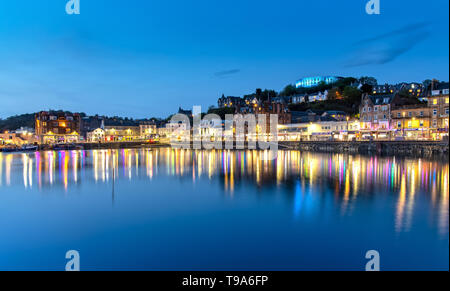 Scenic View over Oban in Scotland at Night Stock Photo