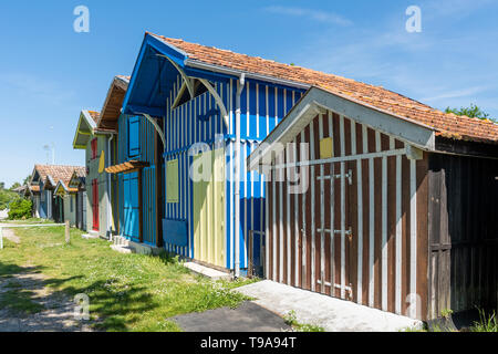 Biganos (Arcachon Bay, France), the colored fishers houses in the picturesque small port Stock Photo