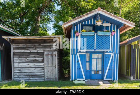 Biganos (Arcachon Bay, France), the colored fishers houses in the picturesque small port Stock Photo