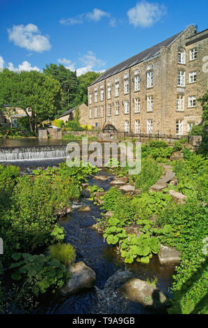 UK,Derbyshire,Peak District,Bamford Weir and Mill on The River Derwent Stock Photo