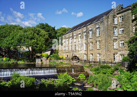 UK,Derbyshire,Peak District,Bamford Weir and Mill on The River Derwent Stock Photo