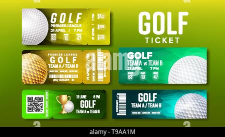 Stylish Design Tickets Visit Golf Game Set Vector Stock Vector
