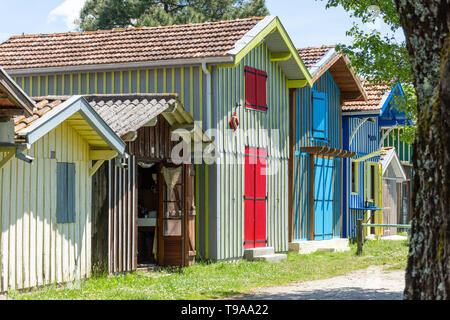 Biganos (Arcachon Bay, France), the colored fishers houses in the picturesque small port Stock Photo