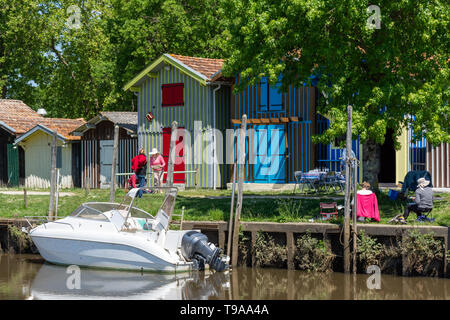 Biganos (Arcachon Bay, France), the colored fishers houses in the picturesque small port Stock Photo