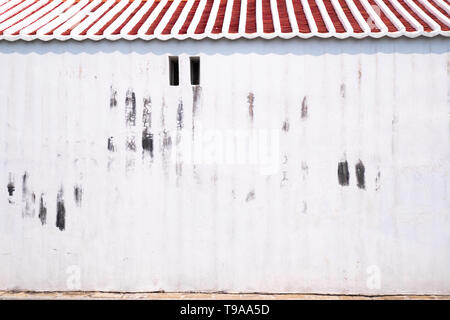old white painted concrete chinese wall traditional architecture style background Stock Photo