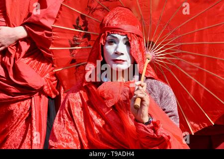 Blood of the Extinction Theatrical Group. Extinction Rebellion Climate Change Protest. Parliament Square, London Stock Photo