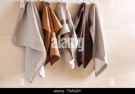 Different Clean Towels Hanging Rack Kitchen Stock Photo by ©NewAfrica  599502714