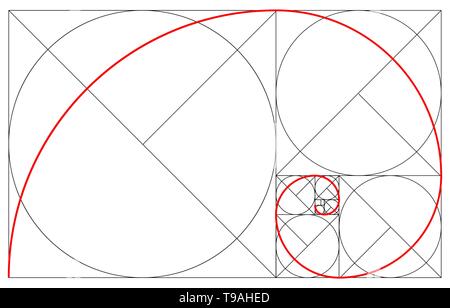 Minimalistic style design. Golden ratio. Geometric shapes. Circles in golden proportion. Futuristic design. Logo. Vector icon. Abstract vector backgro Stock Vector