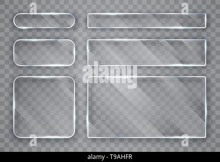 Glass plates set. Glass banners on transparent background. Flat glass. Vector illustration. Stock Vector