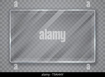 Glass plates set. Glass banners on transparent background. Flat glass. Vector illustration. Stock Vector