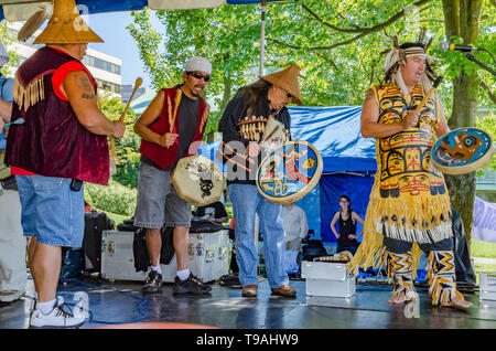 Hereditary Chief Ian Campbell of the  Squamish Nation and others open the Salish Sea Festival, Sept Sept 2, 2012, Waterfront Park, N. Vancouver, BC, C Stock Photo