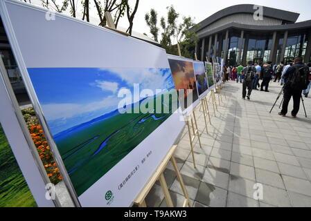 Beijing, China. 17th May, 2019. People view a photo exhibition during the Inner Mongolia Day theme event at the Beijing International Horticultural Exhibition in Beijing, capital of China, May 17, 2019. Credit: Li Xin/Xinhua/Alamy Live News Stock Photo