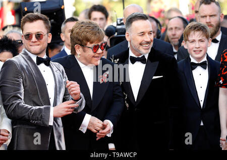 Taron Egerton, Elton John, James Furnish and Kit Connor attending the 'Rocketman' premiere during the 72nd Cannes Film Festival at the Palais des Festivals on May 16, 2019 in Cannes, France Stock Photo