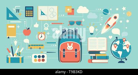 Back to school and childhood objects and icons: education, creativity and learning concept Stock Vector