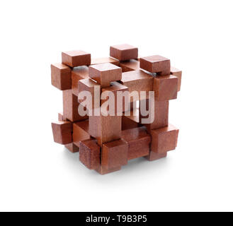 Wooden puzzle on white background Stock Photo
