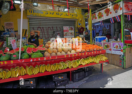 Carmel Market (Hebrew: שוק הכרמל, Shuk HaCarmel) is a marketplace in Tel Aviv, Israel. Stock Photo