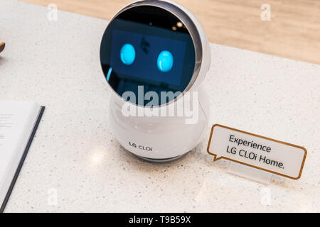 Berlin, Germany, August 31, 2018, LG CLOi ThinQ AI Bot smart robot artificial intelligence on display, LG exhibition at Global Innovations Show IFA Stock Photo