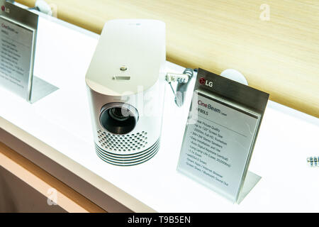LG CineBeam projector on display at LG exhibition pavilion showroom, stand at Global Innovations Show IFA 2018, Stock Photo