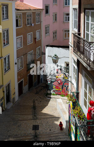 Street art in the back streets of Lisbon, Portugal. Stock Photo