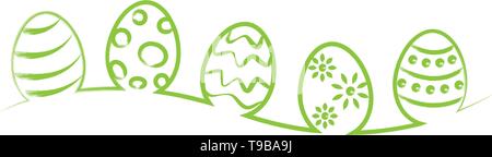 Easter eggs green outline drawing Stock Vector