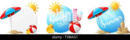 Summer beach buttons vector set Stock Vector