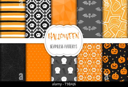 Halloween seamless pattern background vector set Stock Vector