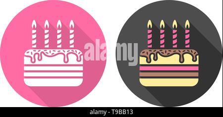 Happy birthday cake icons set flat design Stock Vector