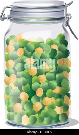 Glass jar with lid and peas inside. Isolated. Vector Stock Vector