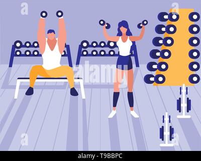 couple in fitness gym icon, vector illustration, sign on isolated Stock ...