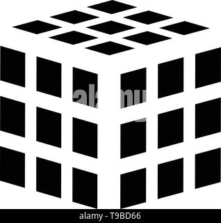 Cube with grid, mesh of squares surfaces. Geometric cube icon, geometric cube symbol Stock Vector